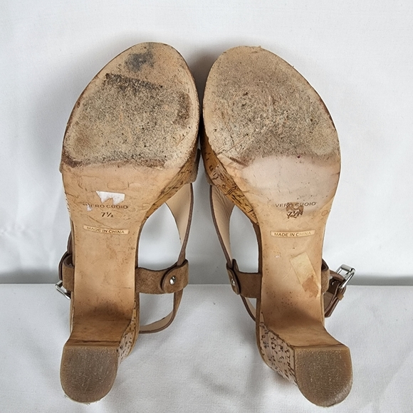 Barneys New York Brown Suede Strappy Leather Block Heel Platform Sandal Size 8 - Picture 9 of 11